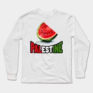 Palestine Watermelon - Bold Type Palestine Flag Color Long Sleeve T-Shirt